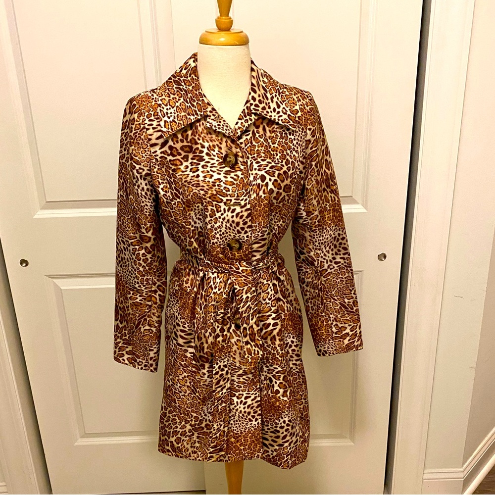 Leopard Print Trench Coat, Size Small